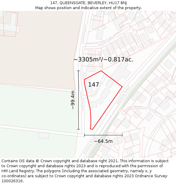 147, QUEENSGATE, BEVERLEY, HU17 8NJ: Plot and title map