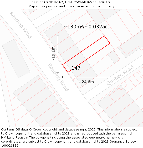 147, READING ROAD, HENLEY-ON-THAMES, RG9 1DL: Plot and title map
