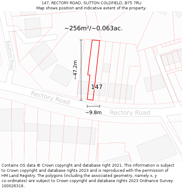 147, RECTORY ROAD, SUTTON COLDFIELD, B75 7RU: Plot and title map