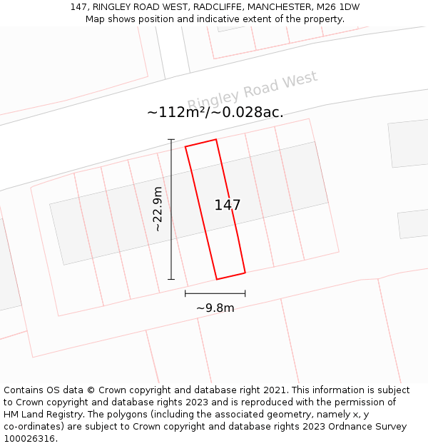 147, RINGLEY ROAD WEST, RADCLIFFE, MANCHESTER, M26 1DW: Plot and title map