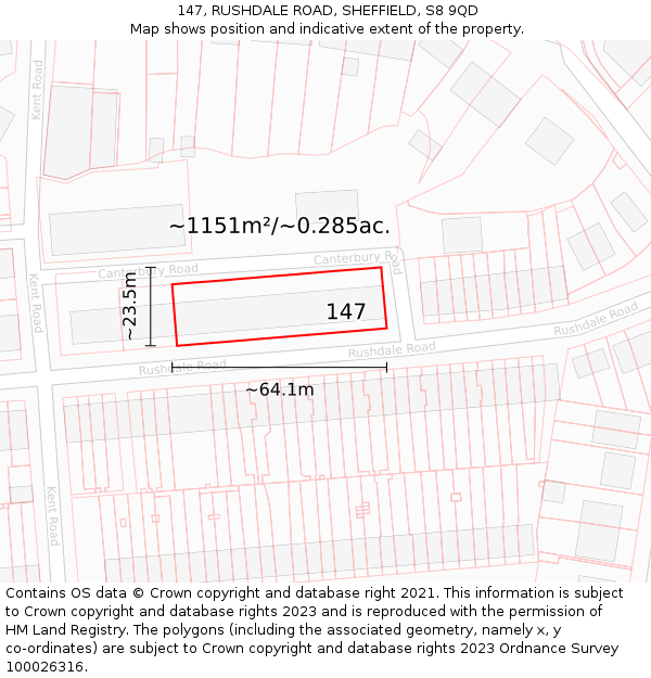 147, RUSHDALE ROAD, SHEFFIELD, S8 9QD: Plot and title map