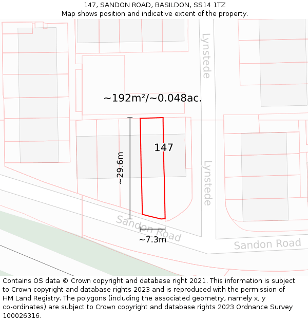 147, SANDON ROAD, BASILDON, SS14 1TZ: Plot and title map