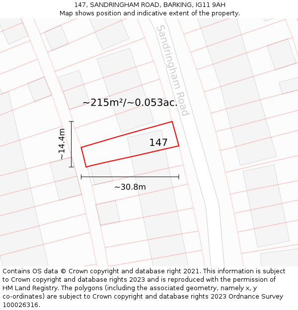 147, SANDRINGHAM ROAD, BARKING, IG11 9AH: Plot and title map