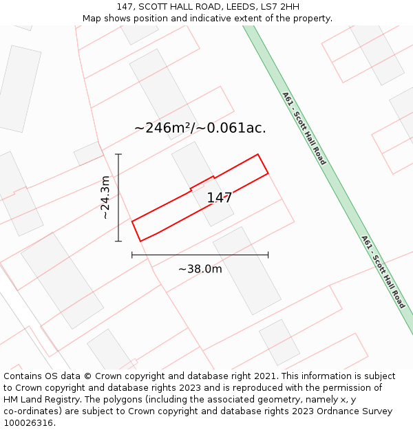 147, SCOTT HALL ROAD, LEEDS, LS7 2HH: Plot and title map