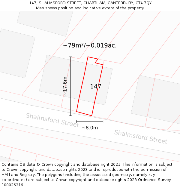 147, SHALMSFORD STREET, CHARTHAM, CANTERBURY, CT4 7QY: Plot and title map