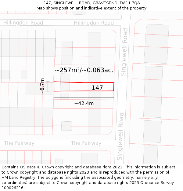 147, SINGLEWELL ROAD, GRAVESEND, DA11 7QA: Plot and title map