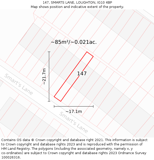 147, SMARTS LANE, LOUGHTON, IG10 4BP: Plot and title map