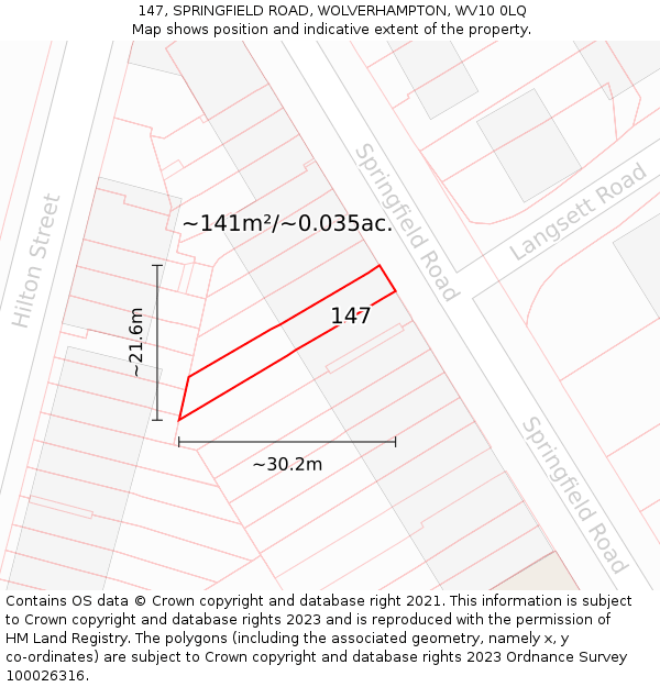 147, SPRINGFIELD ROAD, WOLVERHAMPTON, WV10 0LQ: Plot and title map