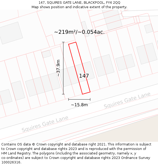 147, SQUIRES GATE LANE, BLACKPOOL, FY4 2QQ: Plot and title map