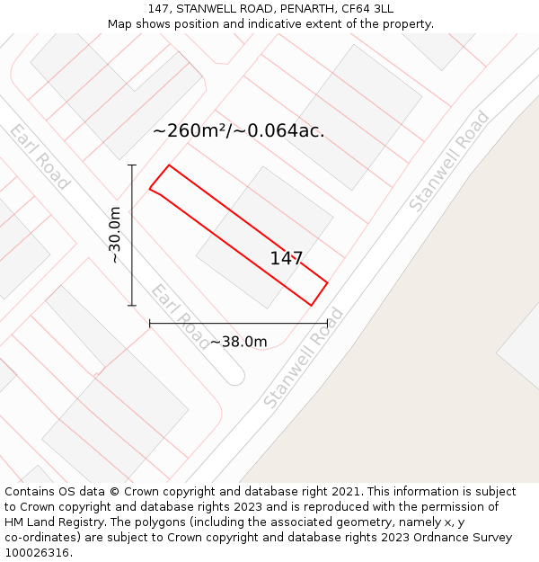 147, STANWELL ROAD, PENARTH, CF64 3LL: Plot and title map