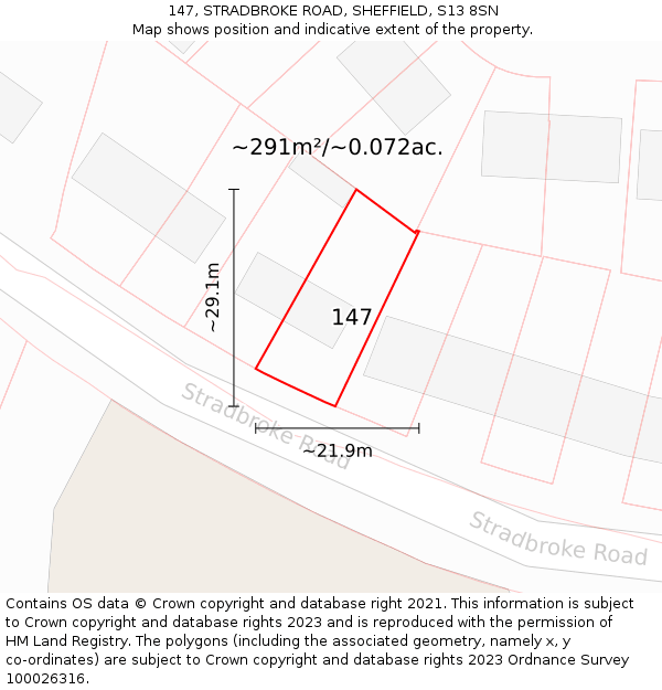 147, STRADBROKE ROAD, SHEFFIELD, S13 8SN: Plot and title map