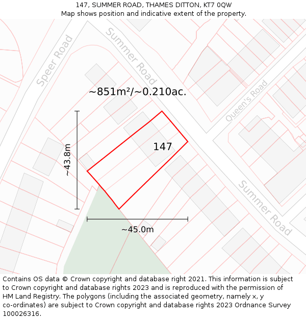 147, SUMMER ROAD, THAMES DITTON, KT7 0QW: Plot and title map