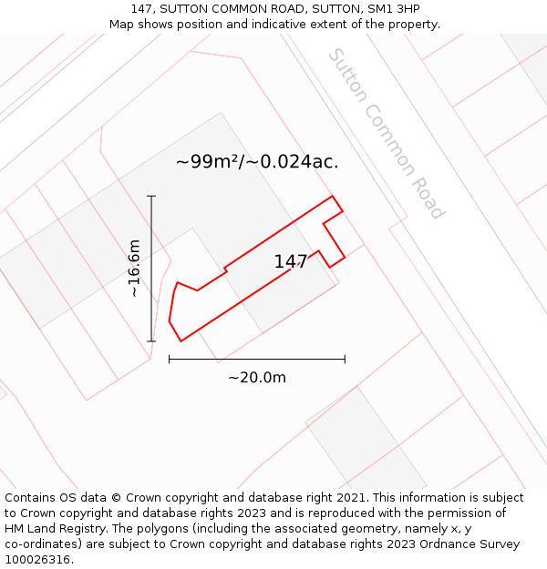 147, SUTTON COMMON ROAD, SUTTON, SM1 3HP: Plot and title map