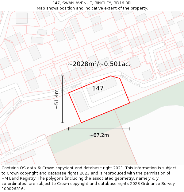147, SWAN AVENUE, BINGLEY, BD16 3PL: Plot and title map