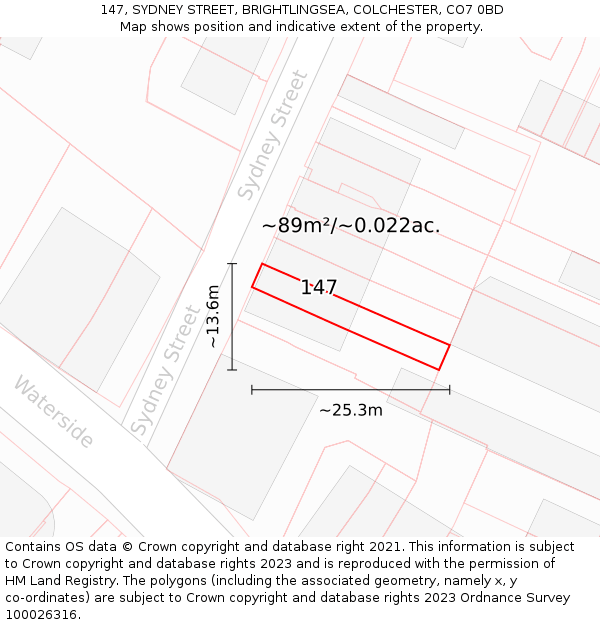 147, SYDNEY STREET, BRIGHTLINGSEA, COLCHESTER, CO7 0BD: Plot and title map