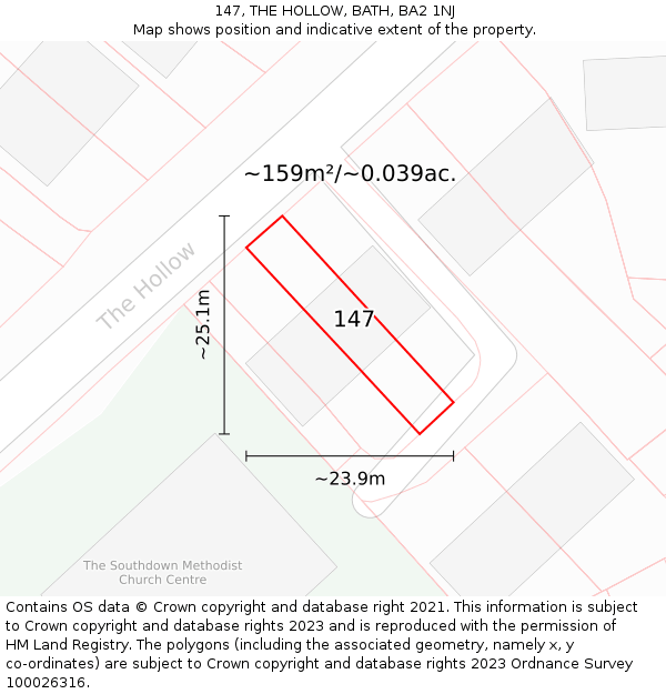 147, THE HOLLOW, BATH, BA2 1NJ: Plot and title map