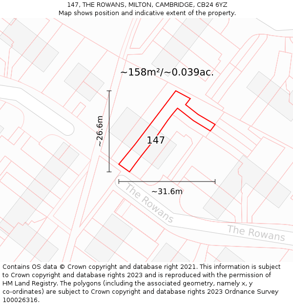 147, THE ROWANS, MILTON, CAMBRIDGE, CB24 6YZ: Plot and title map