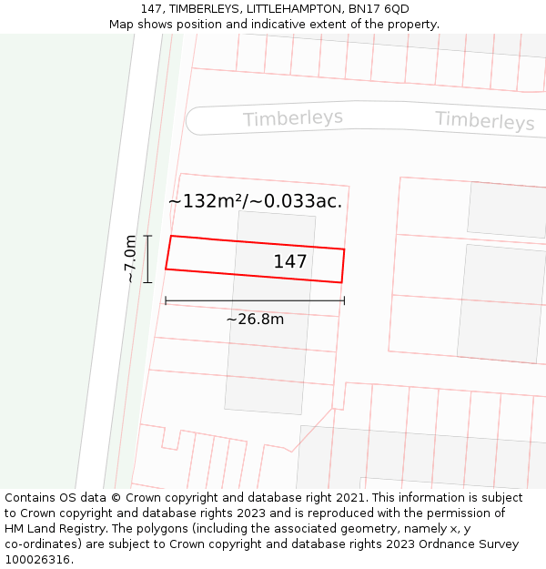 147, TIMBERLEYS, LITTLEHAMPTON, BN17 6QD: Plot and title map