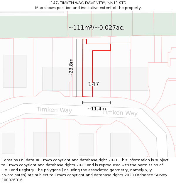 147, TIMKEN WAY, DAVENTRY, NN11 9TD: Plot and title map