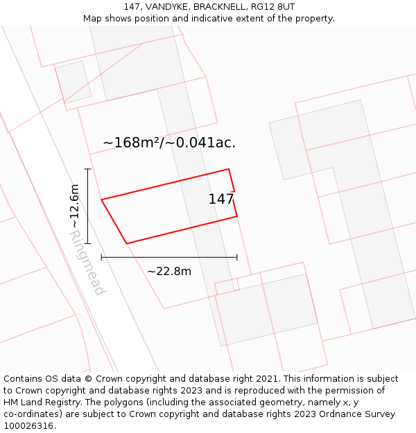 147, VANDYKE, BRACKNELL, RG12 8UT: Plot and title map