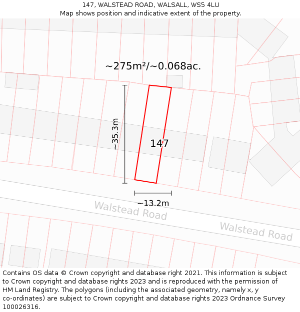 147, WALSTEAD ROAD, WALSALL, WS5 4LU: Plot and title map
