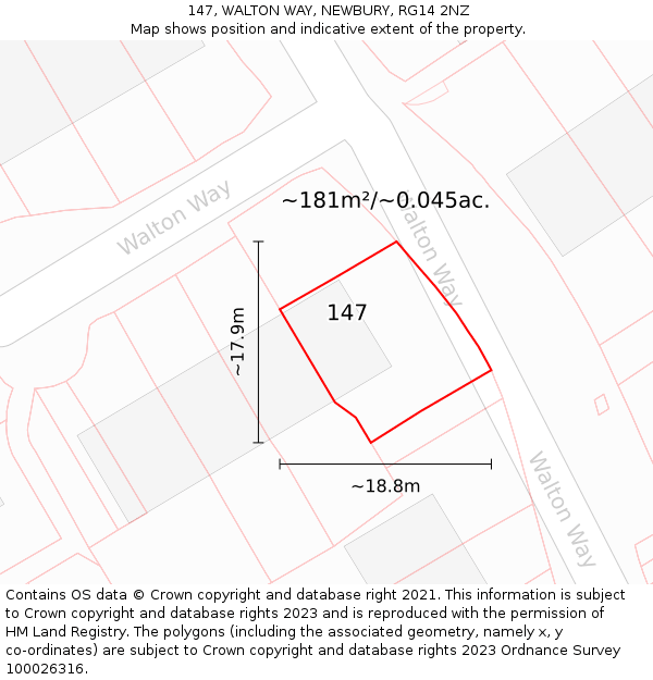 147, WALTON WAY, NEWBURY, RG14 2NZ: Plot and title map