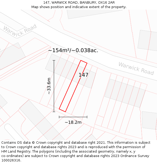 147, WARWICK ROAD, BANBURY, OX16 2AR: Plot and title map