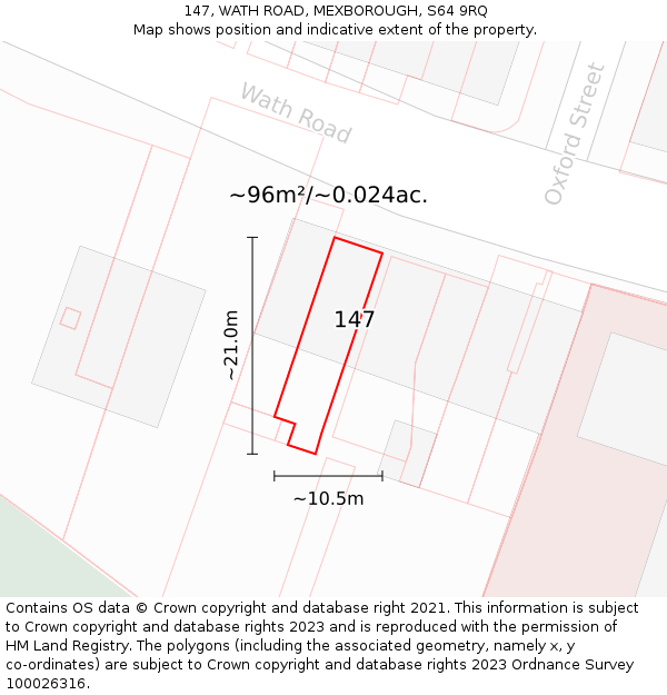 147, WATH ROAD, MEXBOROUGH, S64 9RQ: Plot and title map