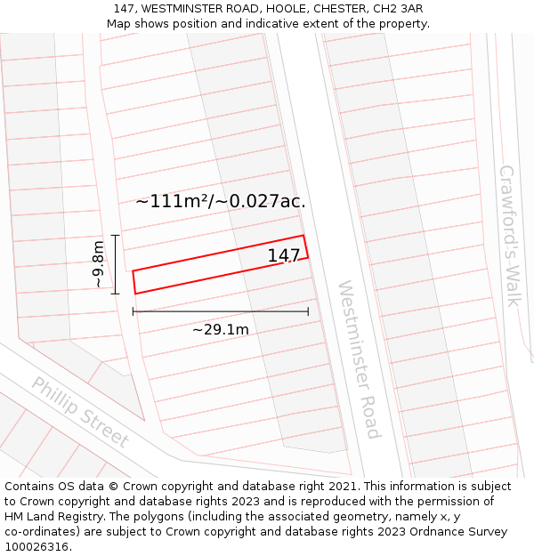 147, WESTMINSTER ROAD, HOOLE, CHESTER, CH2 3AR: Plot and title map