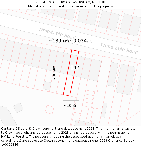 147, WHITSTABLE ROAD, FAVERSHAM, ME13 8BH: Plot and title map