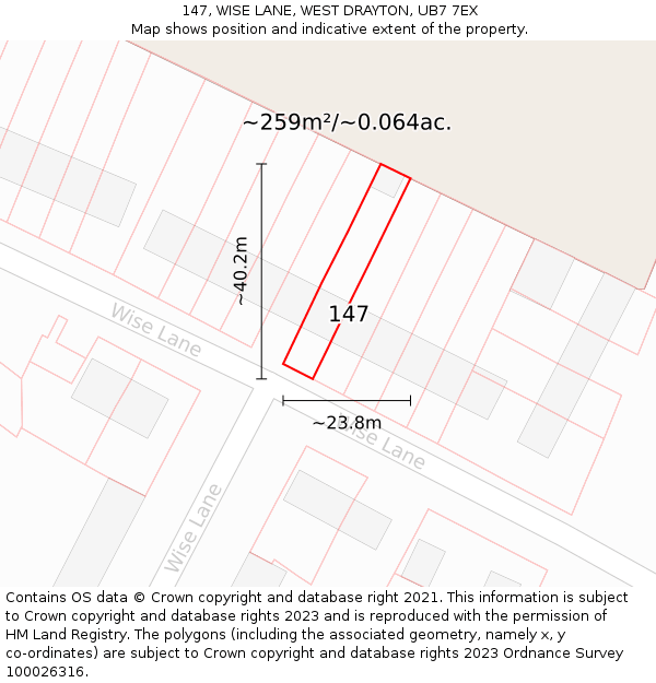 147, WISE LANE, WEST DRAYTON, UB7 7EX: Plot and title map