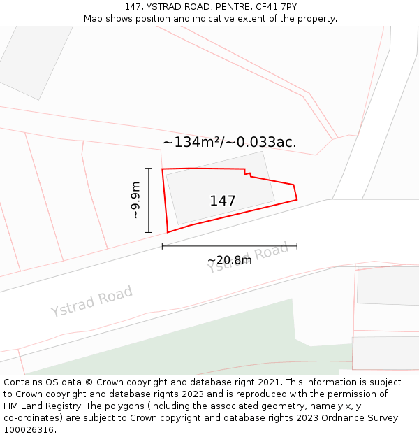 147, YSTRAD ROAD, PENTRE, CF41 7PY: Plot and title map