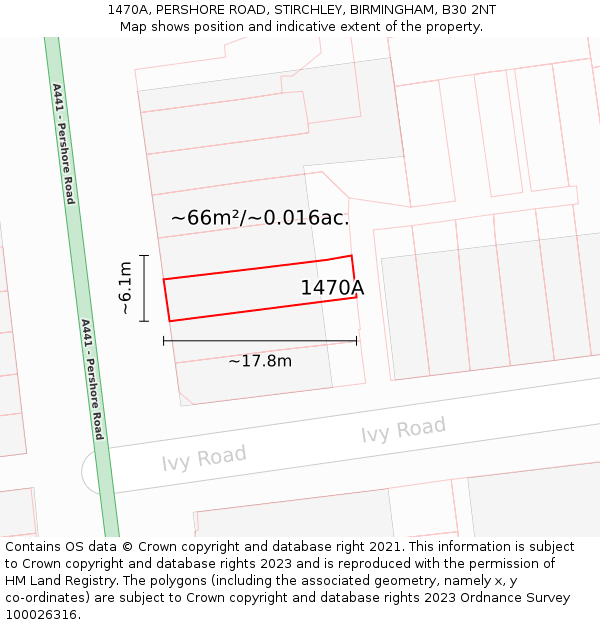 1470A, PERSHORE ROAD, STIRCHLEY, BIRMINGHAM, B30 2NT: Plot and title map