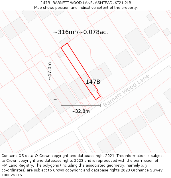 147B, BARNETT WOOD LANE, ASHTEAD, KT21 2LR: Plot and title map