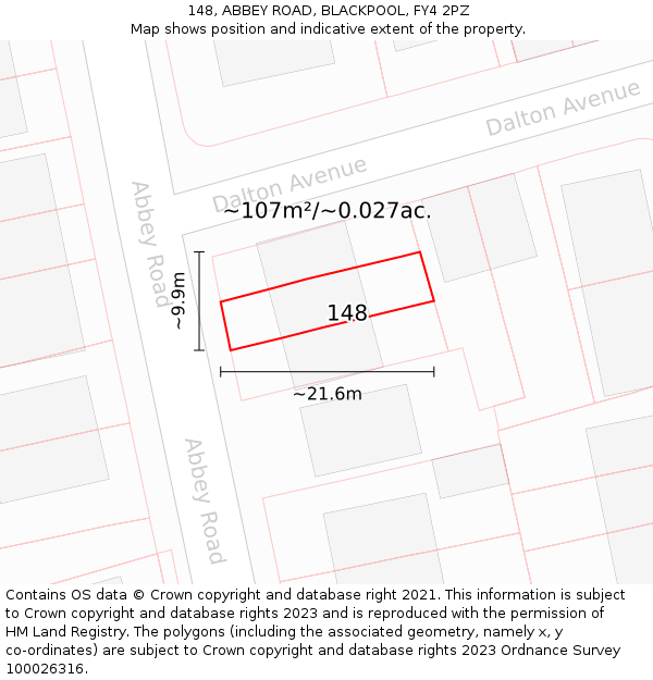 148, ABBEY ROAD, BLACKPOOL, FY4 2PZ: Plot and title map