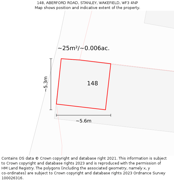 148, ABERFORD ROAD, STANLEY, WAKEFIELD, WF3 4NP: Plot and title map