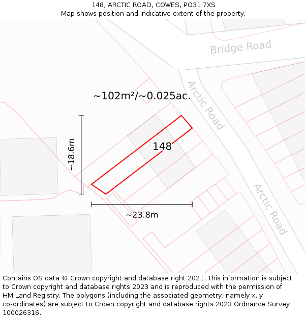 148, ARCTIC ROAD, COWES, PO31 7XS: Plot and title map