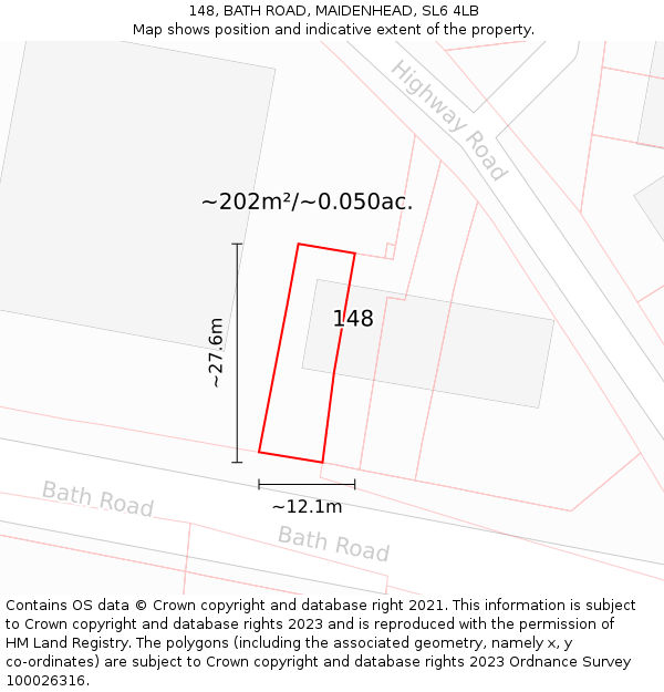 148, BATH ROAD, MAIDENHEAD, SL6 4LB: Plot and title map