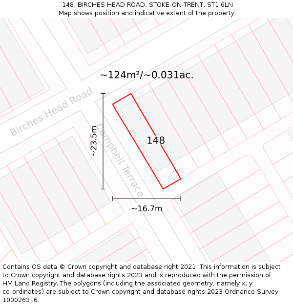 148, BIRCHES HEAD ROAD, STOKE-ON-TRENT, ST1 6LN: Plot and title map