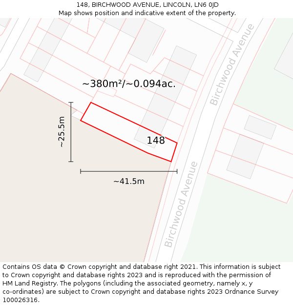 148, BIRCHWOOD AVENUE, LINCOLN, LN6 0JD: Plot and title map