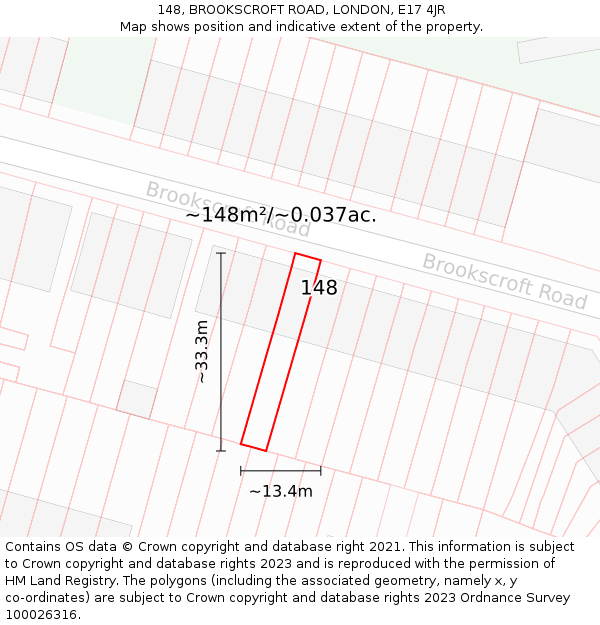 148, BROOKSCROFT ROAD, LONDON, E17 4JR: Plot and title map