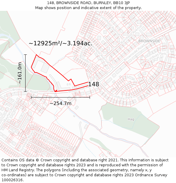 148, BROWNSIDE ROAD, BURNLEY, BB10 3JP: Plot and title map
