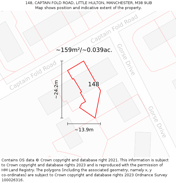 148, CAPTAIN FOLD ROAD, LITTLE HULTON, MANCHESTER, M38 9UB: Plot and title map
