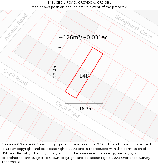 148, CECIL ROAD, CROYDON, CR0 3BL: Plot and title map