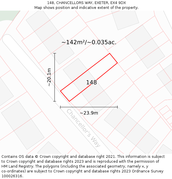 148, CHANCELLORS WAY, EXETER, EX4 9DX: Plot and title map