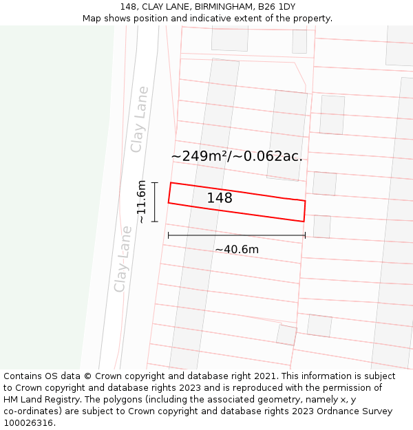 148, CLAY LANE, BIRMINGHAM, B26 1DY: Plot and title map