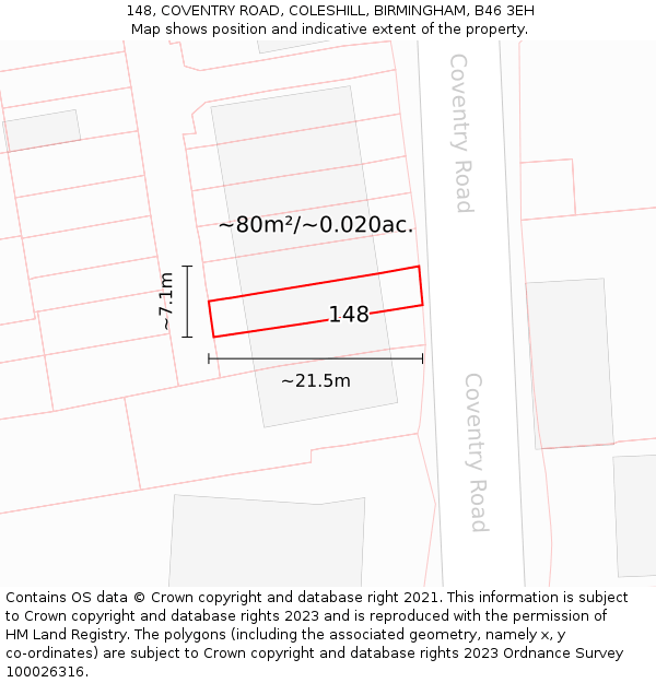 148, COVENTRY ROAD, COLESHILL, BIRMINGHAM, B46 3EH: Plot and title map