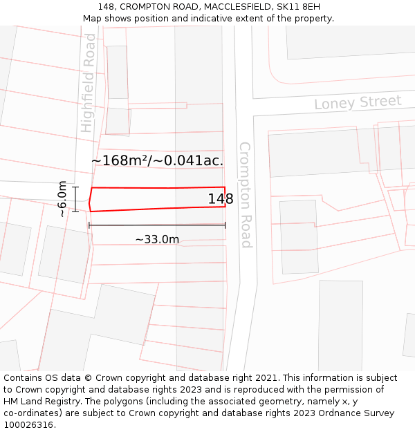 148, CROMPTON ROAD, MACCLESFIELD, SK11 8EH: Plot and title map