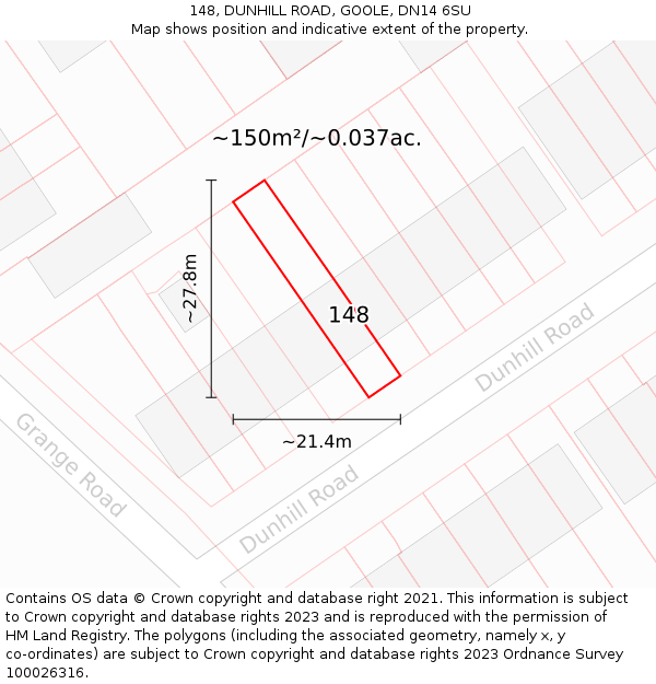 148, DUNHILL ROAD, GOOLE, DN14 6SU: Plot and title map