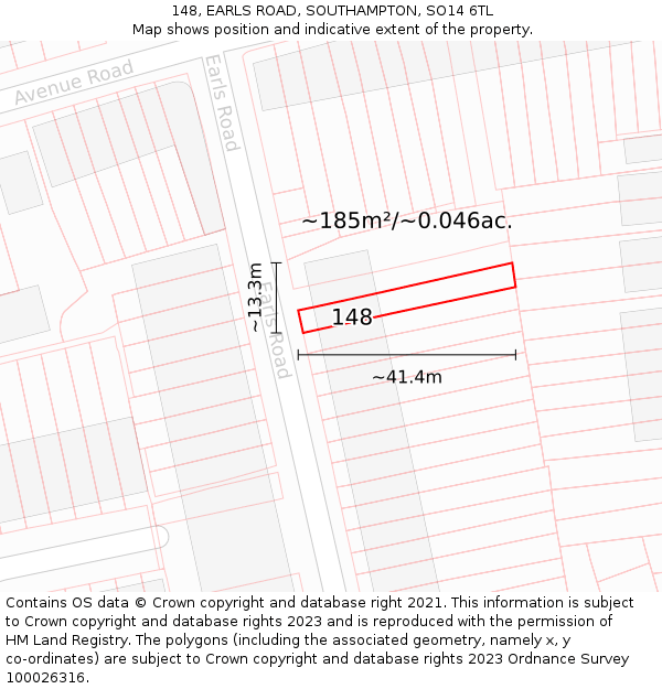 148, EARLS ROAD, SOUTHAMPTON, SO14 6TL: Plot and title map